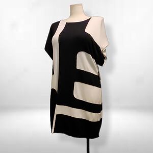 ALFANI Black and Off White Geometric Dress